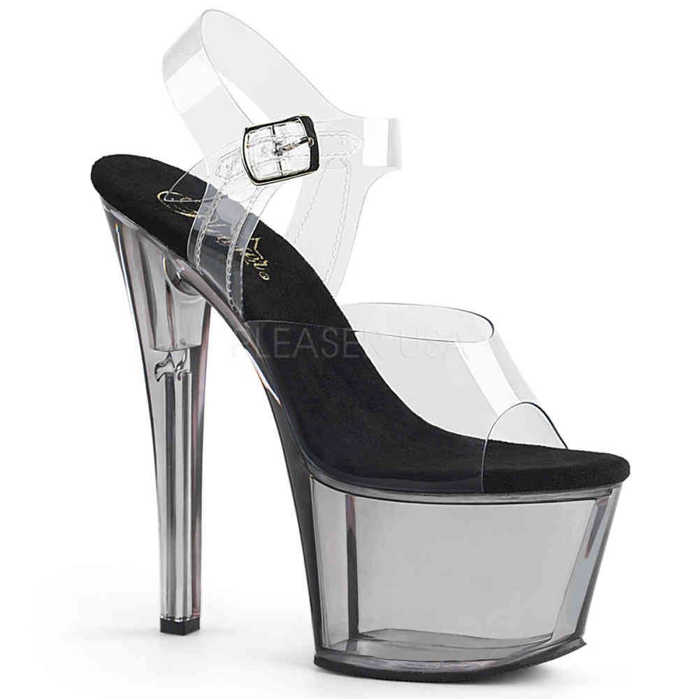 Pleaser - SKY308T Sandale à bride à la cheville, Pole dance chaussures - Chaussures de pole dance - Noir/Couleur argent Product image